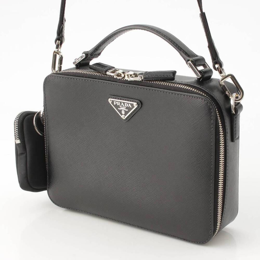 Prada Leather Bag Shoulder Brick Saffiano Black